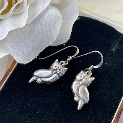Vintage Sterling Silver Owl Dropper Earrings