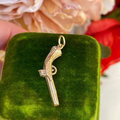 Vintage 9ct Gold Pistol Charm Antique Flintlock Gun Pendant 0.9g