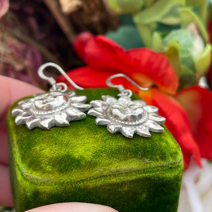 Vintage Sterling Silver Sun Face Earrings Celestial 90s