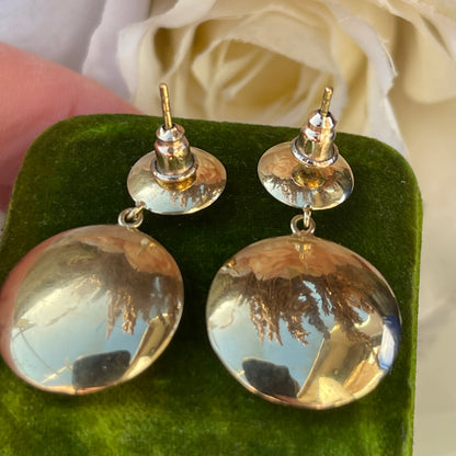 9ct Gold Disc Circular Earrings Post Fit Mirror Finish Modernist 60s Revival 3g