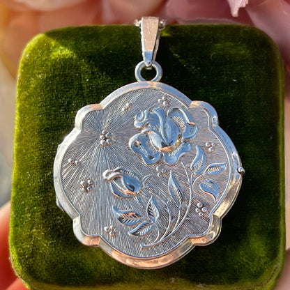 Vintage Sterling Silver Rose Starburst Art Nouveau Revival Locket