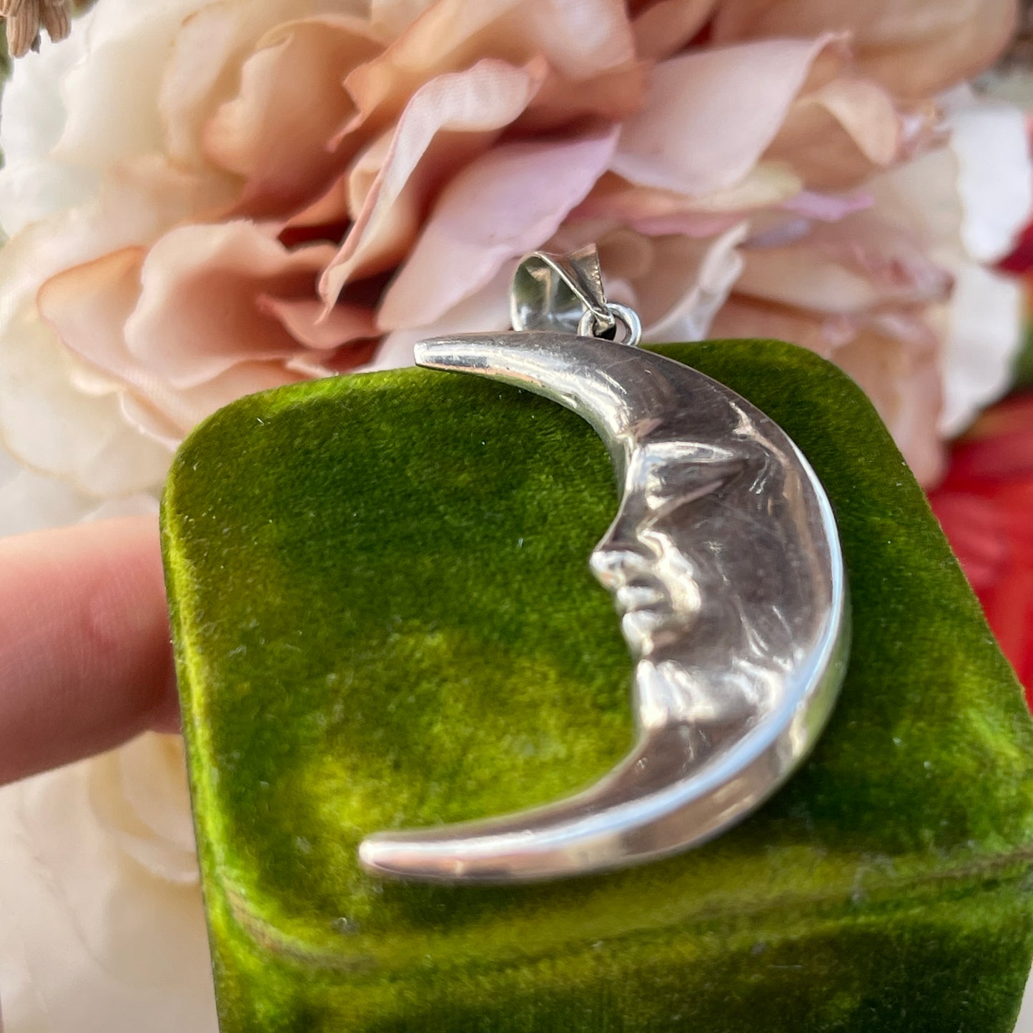Unreleased: Vintage Large Sterling Silver Crescent Moon Face Pendant