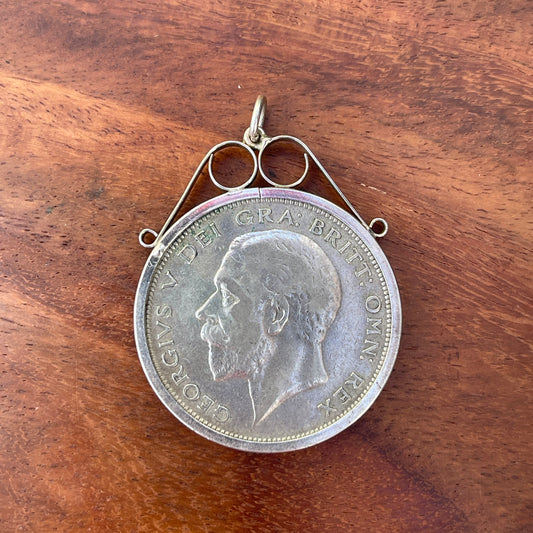 Unreleased: Antique 1929 Silver Large Half Crown Coin Pendant