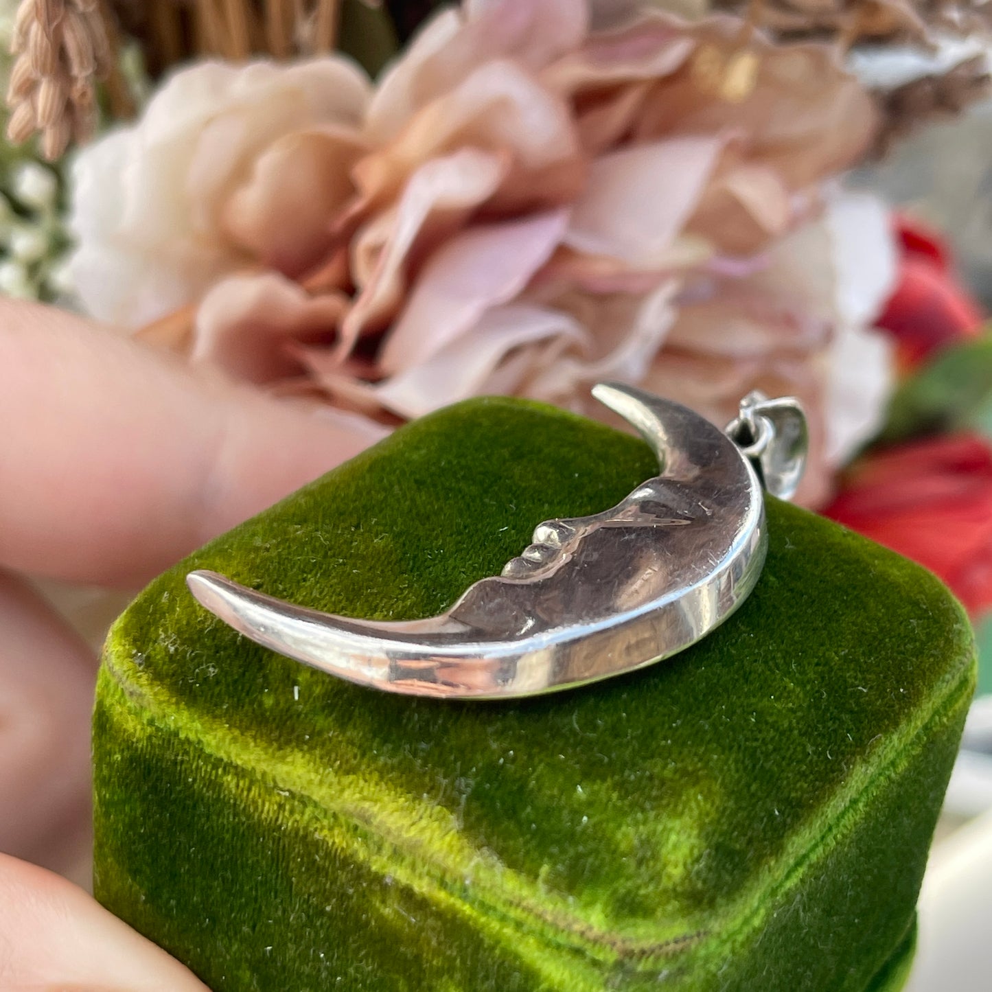 Unreleased: Vintage Large Sterling Silver Crescent Moon Face Pendant