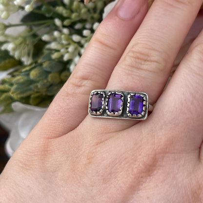 Unreleased: Antique Sterling Silver Triple Rectangular Stone Amethyst Ring P