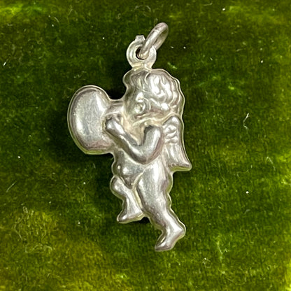 Vintage Sterling Silver Puffy Cherub Heart Charm