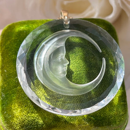 Unreleased: Vintage Swarovski Crystal Moon Intaglio Sun Catcher Gold Pendant
