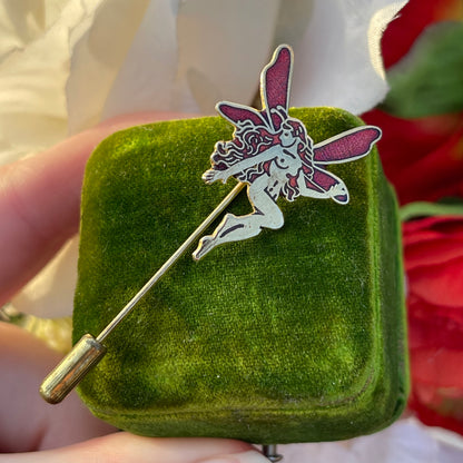 Vintage Gold Plated Cloisonné Fairy Enamel Brooch Whimsical Stick Pin Badge