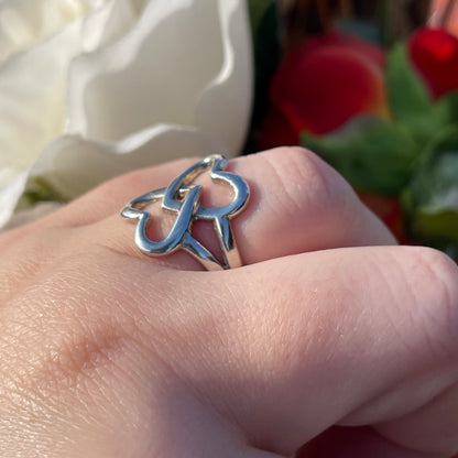 Vintage Sterling Silver Interlocking Hearts Chunky Ring O