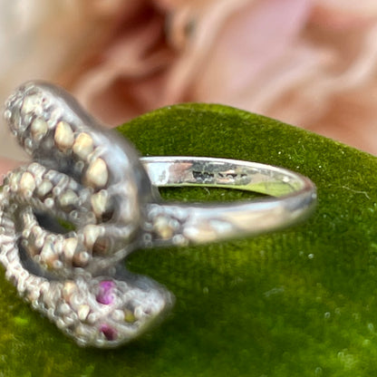 Unreleased: Art Deco Sterling Silver Ruby Eye Marcasite Double Snake Ring K