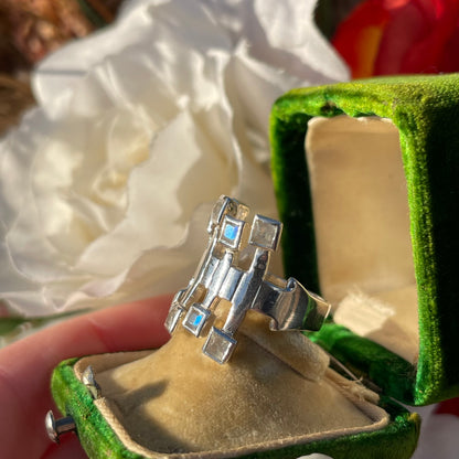 Vintage Sterling Silver Moonstone Square Modernist Statement Ring P