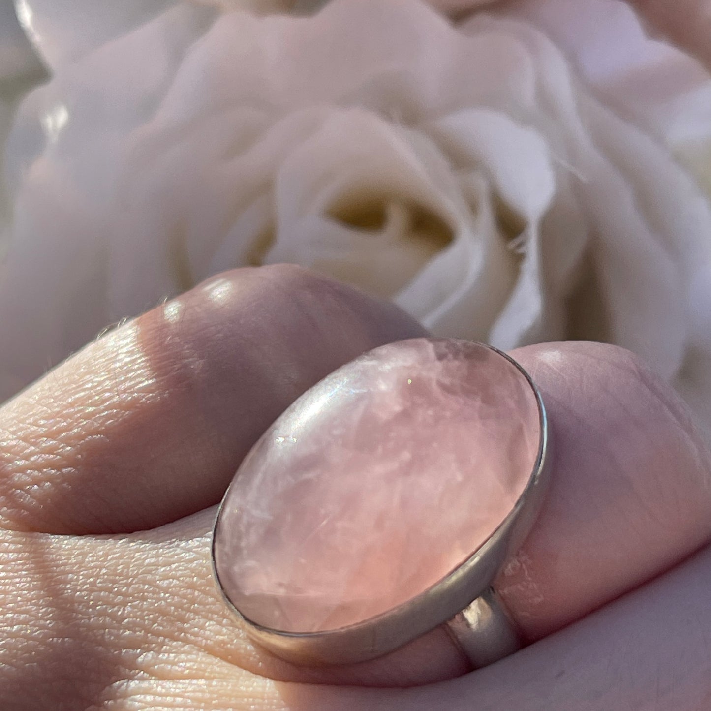 Sterling Silver Large 20ct Rose Quartz Cabochon Ring Statement 925 M 8g