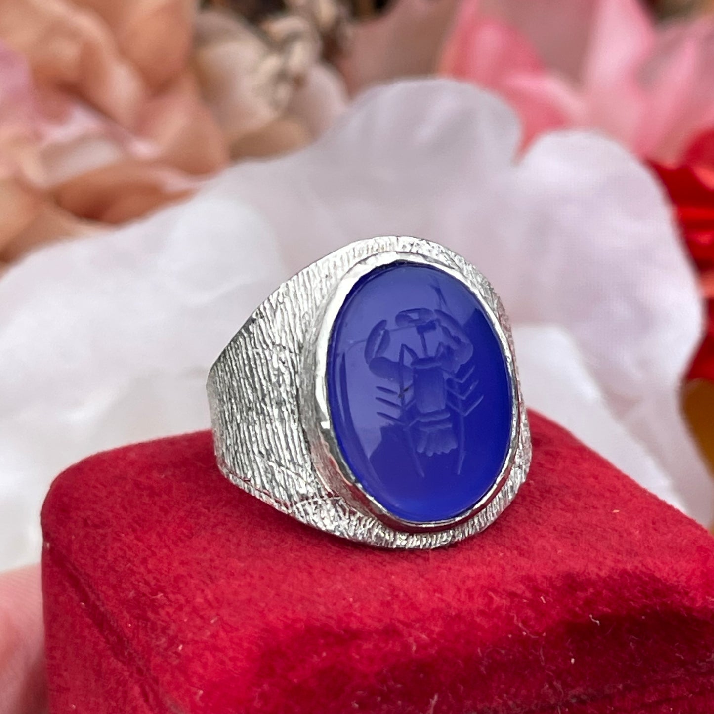 Vintage Sterling Silver Lobster Intaglio Signet Ring 1976 Q 6.1g