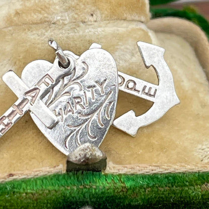 Vintage Sterling Silver Hope Faith Charity Heart Cross Anchor Charm Pendant