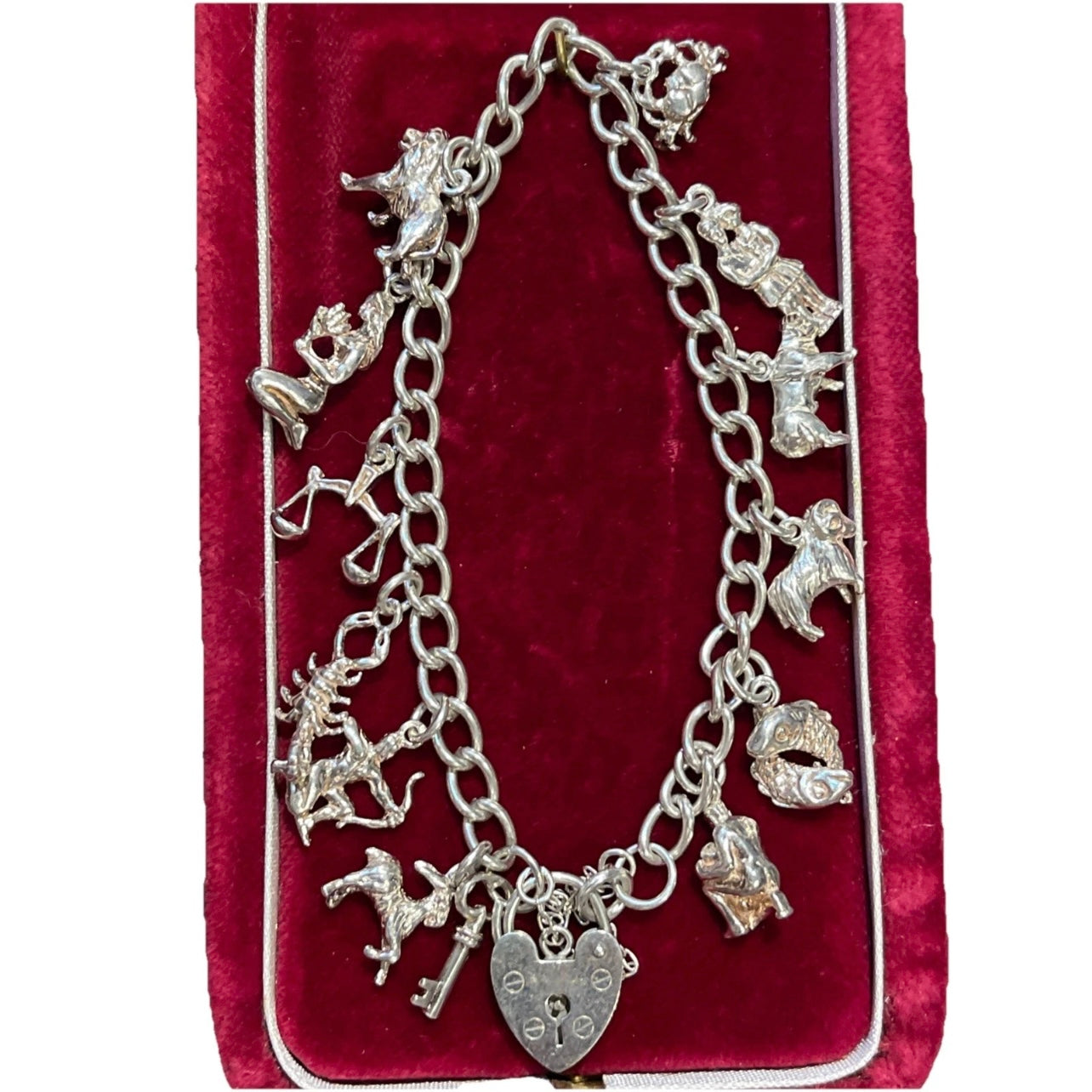 RARE Vintage Sterling Silver Zodiac Horoscope Charm Bracelet Star Celestial