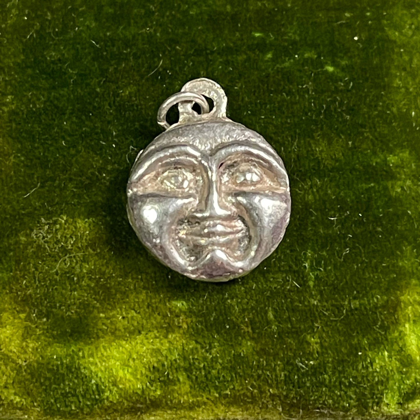 Old Vintage Sterling Silver Moon Face & Stars 3d Double Sided Charm Pendant
