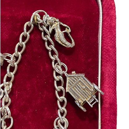 Vintage Sterling Silver Ocean Theme Charm Bracelet Mermaid Seahorse