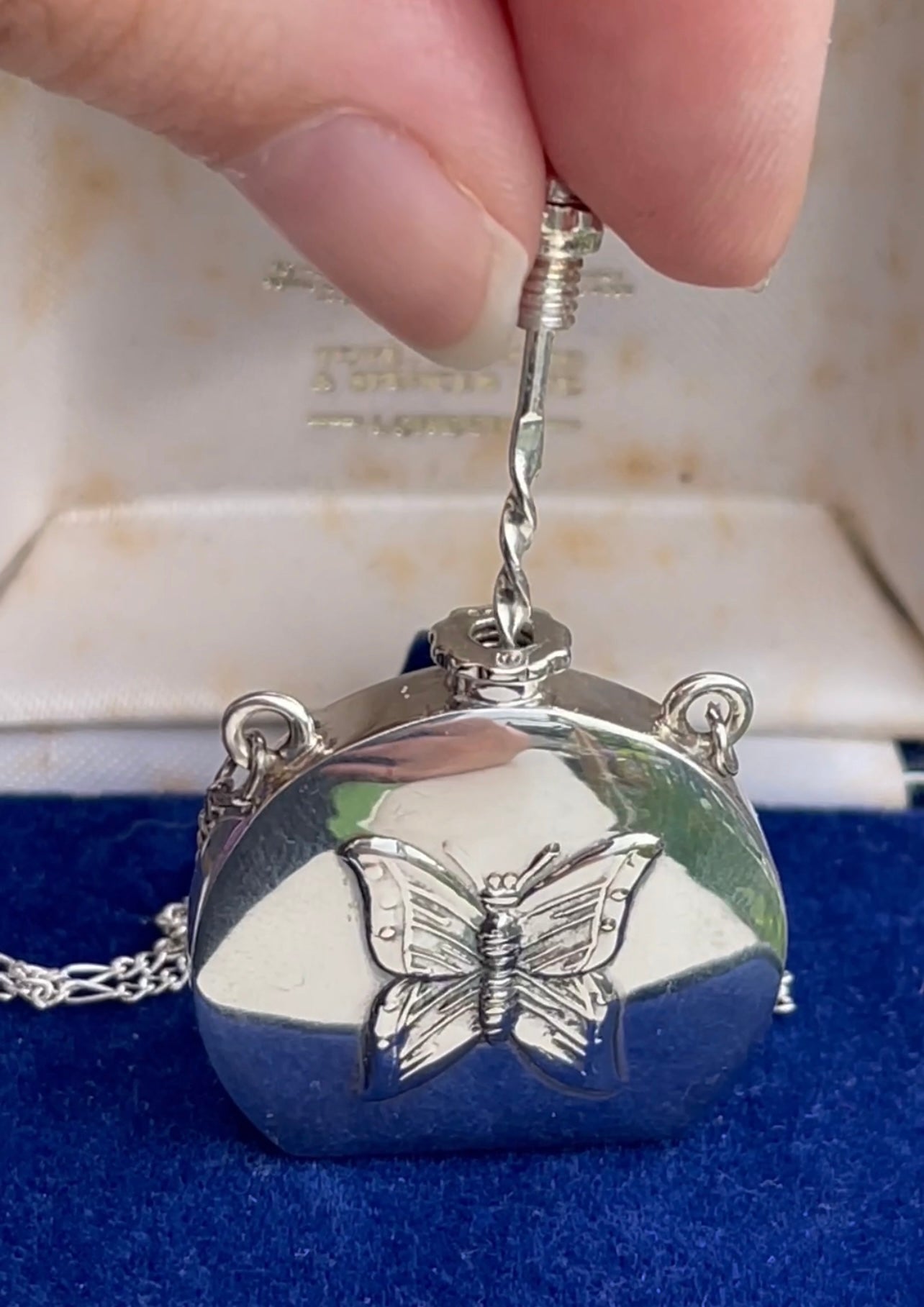Vintage Silver Butterfly Perfume Bottle Pendant Necklace