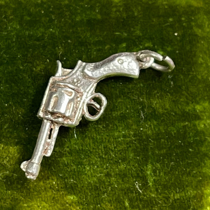 Vintage Sterling Silver Revolver Gun Charm Pendant