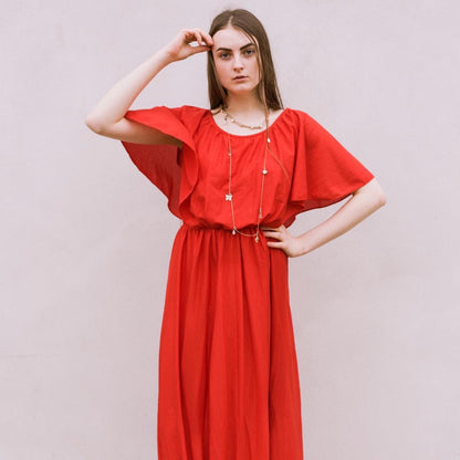 The Cherry Brandy Red 70s Maxi Dress