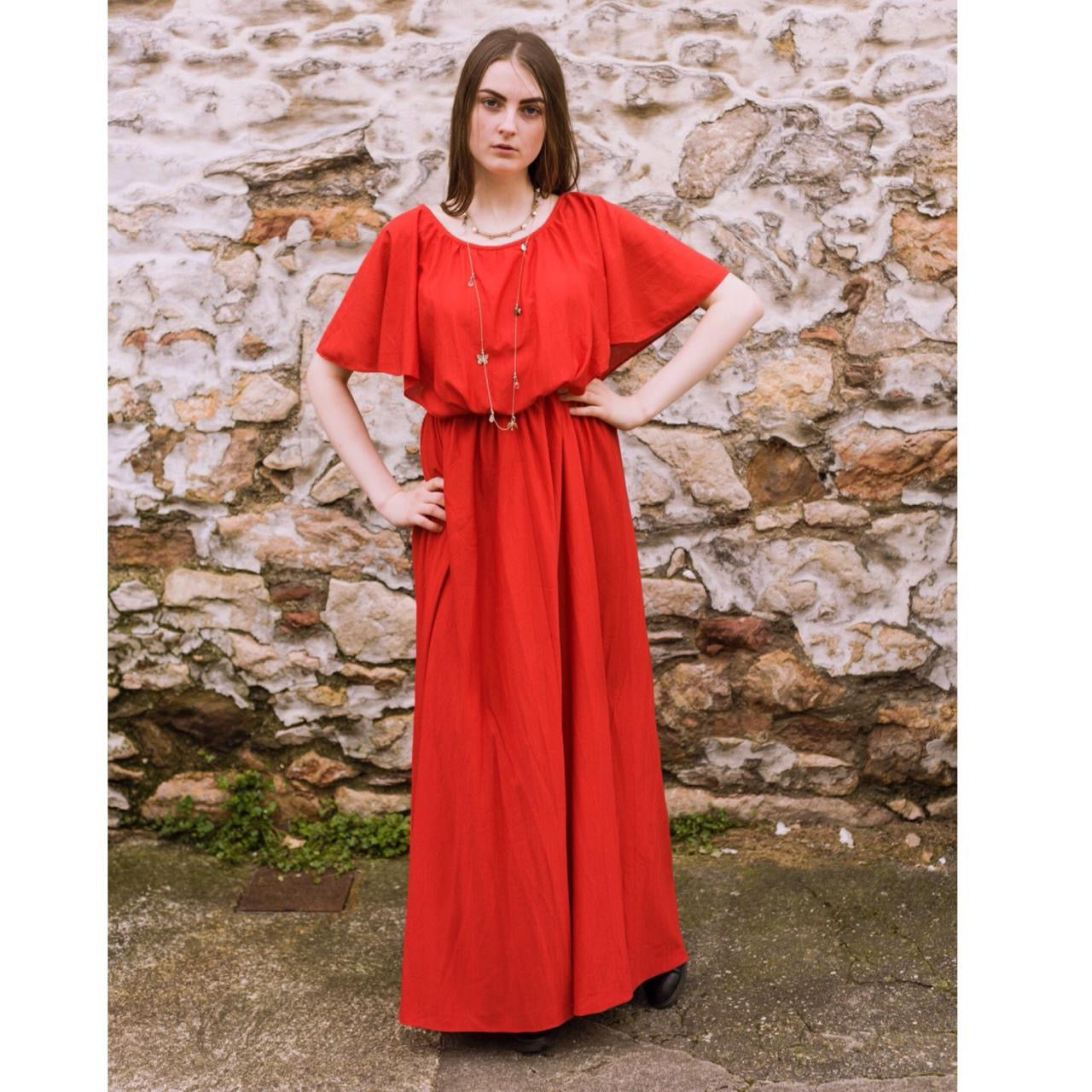 The Cherry Brandy Red 70s Maxi Dress
