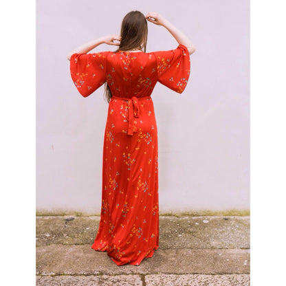 Vintage Red 70s Floral Angel Maxi dress