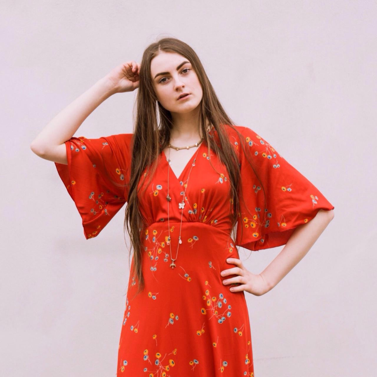 Vintage Red 70s Floral Angel Maxi dress