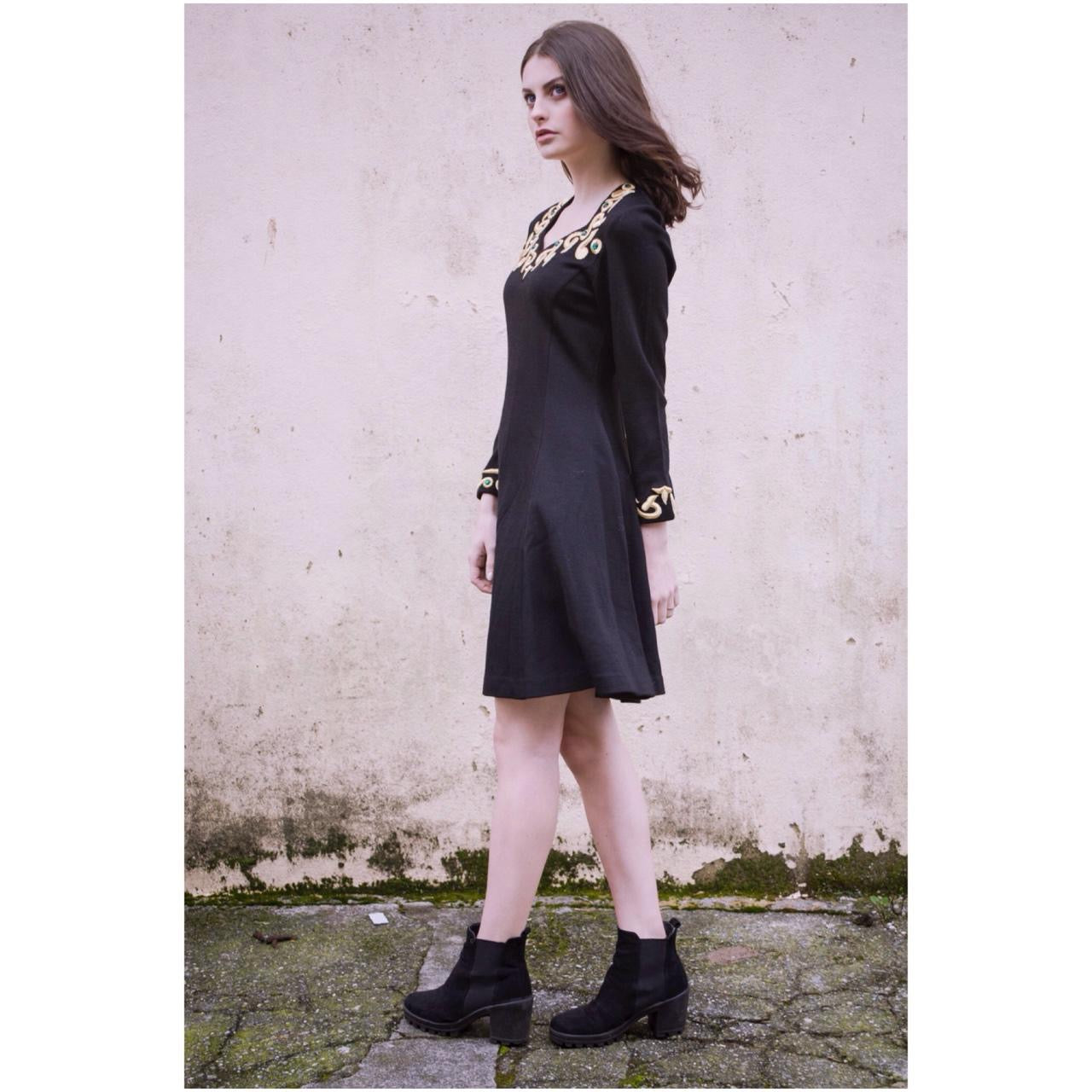 Vintage 90s Gold Embroidery Dress