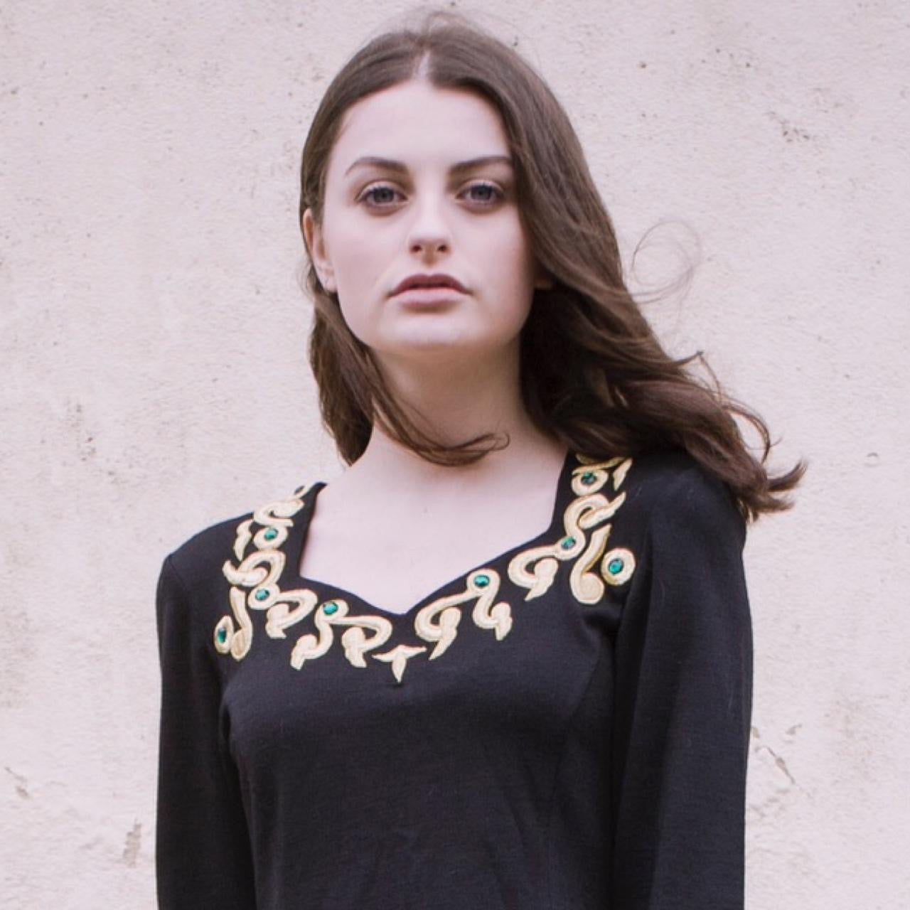 Vintage 90s Gold Embroidery Dress