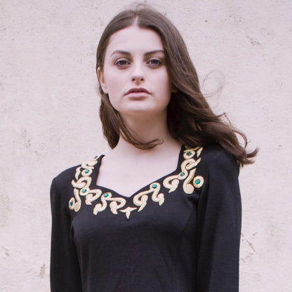 Vintage 90s Gold Embroidery Dress