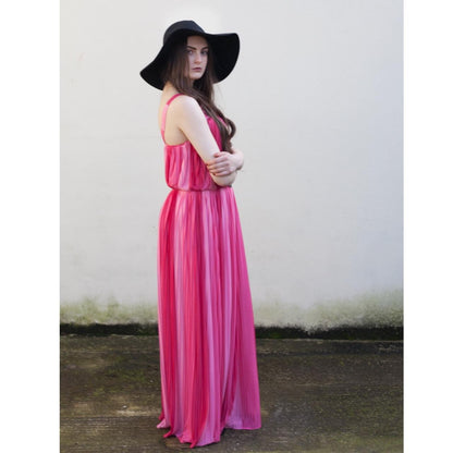Vintage Pink Plissé Stripe 70s Maxi dress