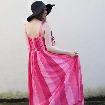 Vintage Pink Plissé Stripe 70s Maxi dress