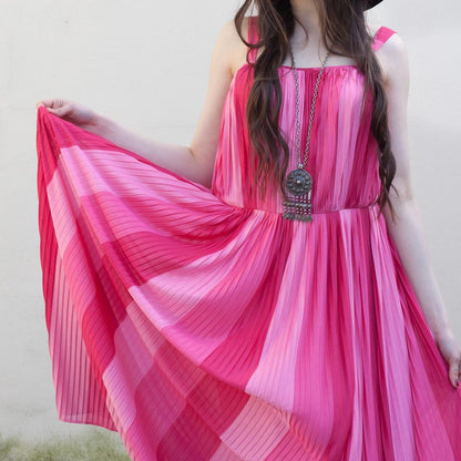 Vintage Pink Plissé Stripe 70s Maxi dress