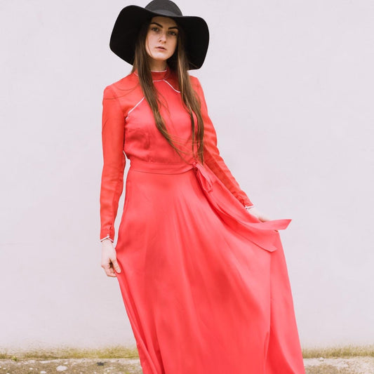 Vintage Floating Red 70s Maxi Dress