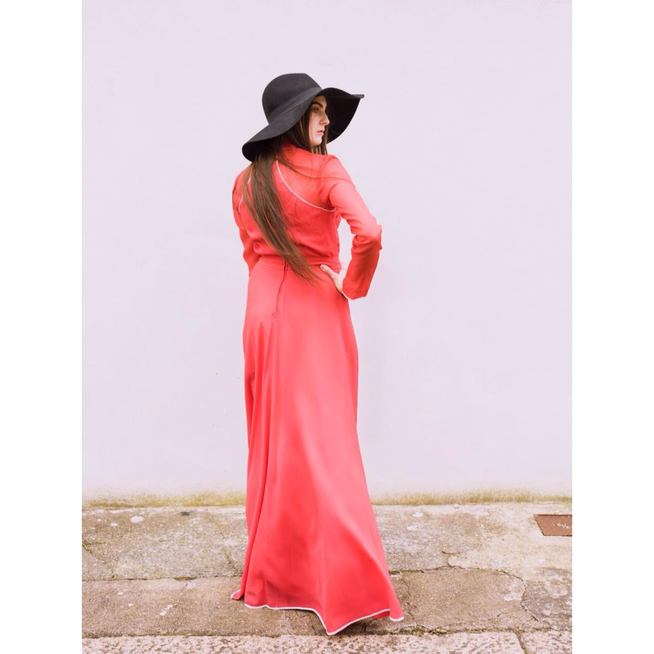 Vintage Floating Red 70s Maxi Dress