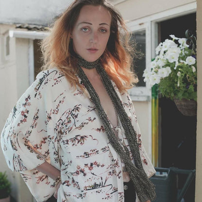 Vintage Cream Floral Japanese Kimono Jacket
