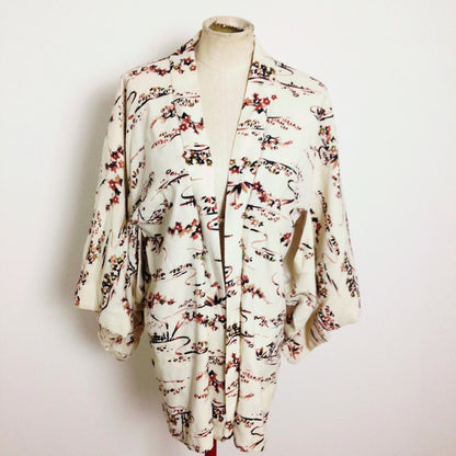 Vintage Cream Floral Japanese Kimono Jacket