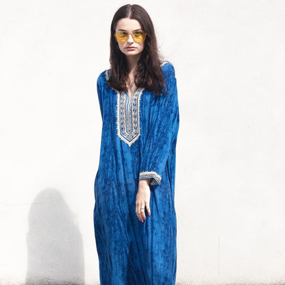 Vintage 70s style blue maxi kaftan dress
