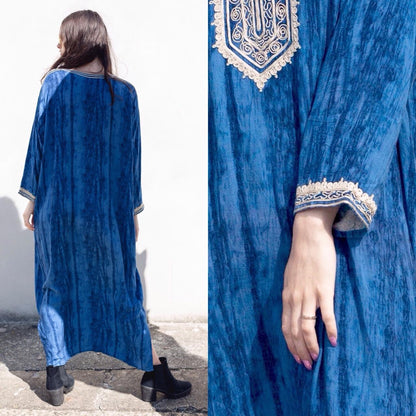 Vintage 70s style blue maxi kaftan dress