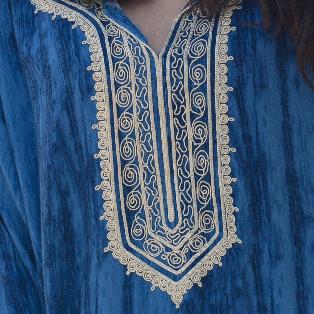Vintage 70s style blue maxi kaftan dress