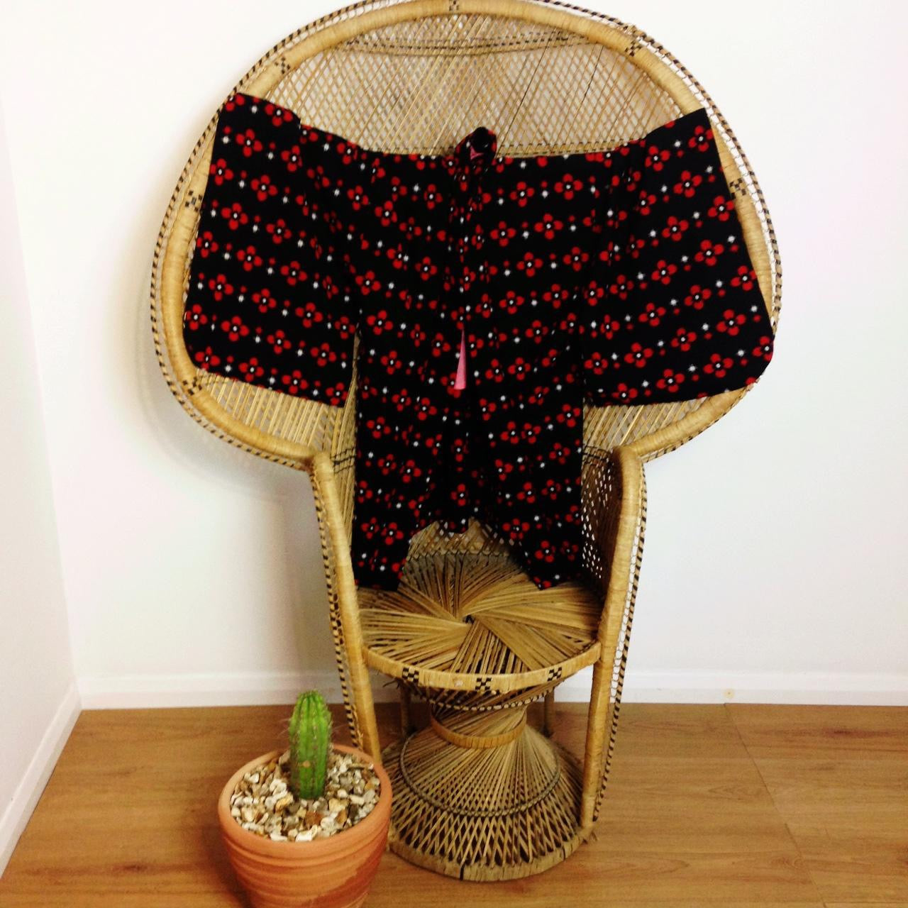 Vintage Kimono Black & Red Floral