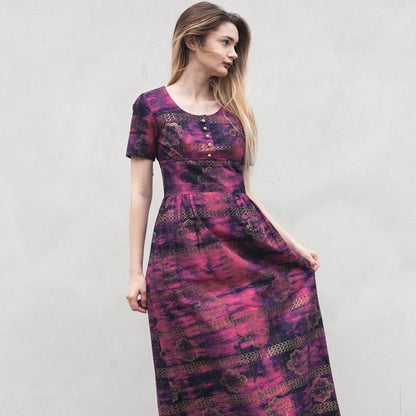 Vintage 70s pink & gold Vera Mont maxi dress