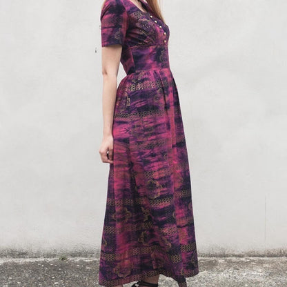 Vintage 70s pink & gold Vera Mont maxi dress