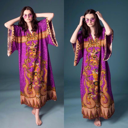 Purple & gold Dashiki style midi dress