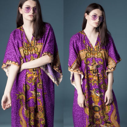 Purple & gold Dashiki style midi dress