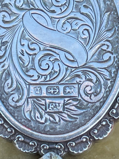 Antique Victorian Floral Sterling Silver Locket Pendant 1881