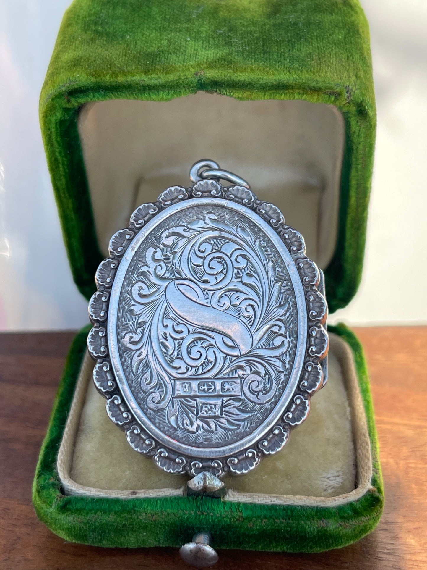 Antique Victorian Floral Sterling Silver Locket Pendant 1881