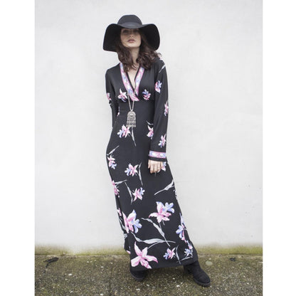 Vintage Lily Print 70s Maxi Dress