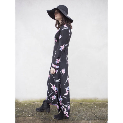 Vintage Lily Print 70s Maxi Dress