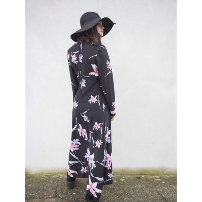 Vintage Lily Print 70s Maxi Dress
